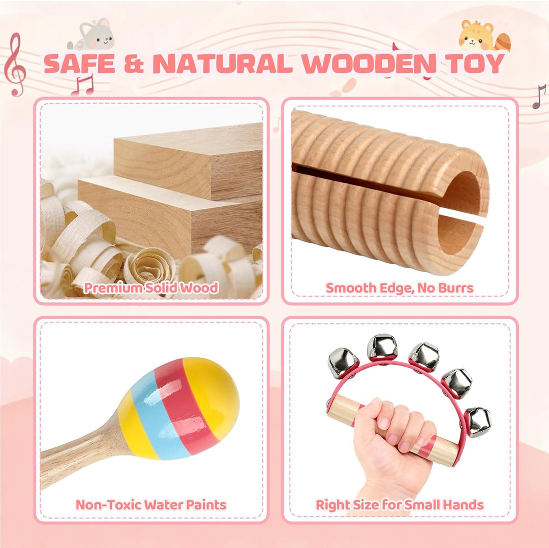 Wooden Percussion Instruments Set, Kids Preschool Educational Music Learning Toys