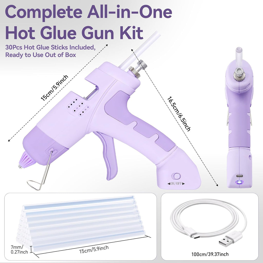 Cordless Hot Glue Gun Kit – Rechargeable 2600mAh Battery, Fast Preheat, Includes 30 Glue Sticks for Crafts, DIY & Repairs (MOQ 10 Sets)