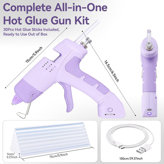 Cordless Hot Glue Gun Kit – Rechargeable 2600mAh Battery, Fast Preheat, Includes 30 Glue Sticks for Crafts, DIY & Repairs (MOQ 10 Sets)
