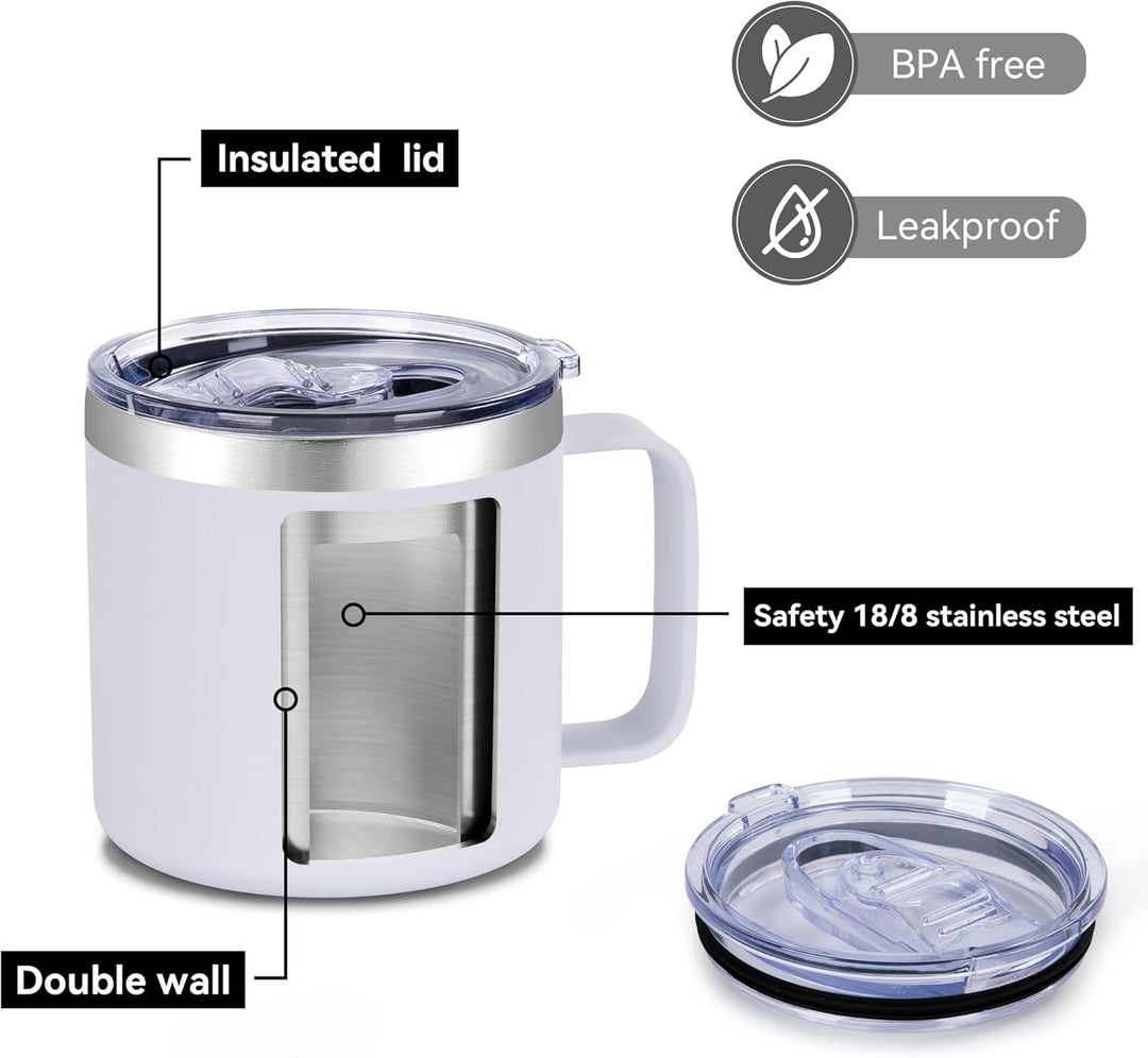 Insulated Coffee Mug Bulk with Handle, Stainless Steel Travel Coffee Mug with Lid, Double Wall Vacuum Metal Coffee Cup