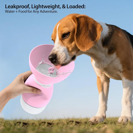Portable Dog Water Bottle & Food Container - Leakproof Pink (MOQ 10 sets)