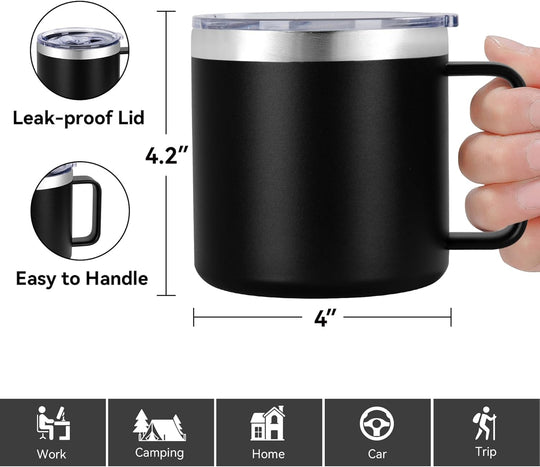 Insulated Coffee Mug Bulk with Handle, Stainless Steel Travel Coffee Mug with Lid, Double Wall Vacuum Metal Coffee Cup