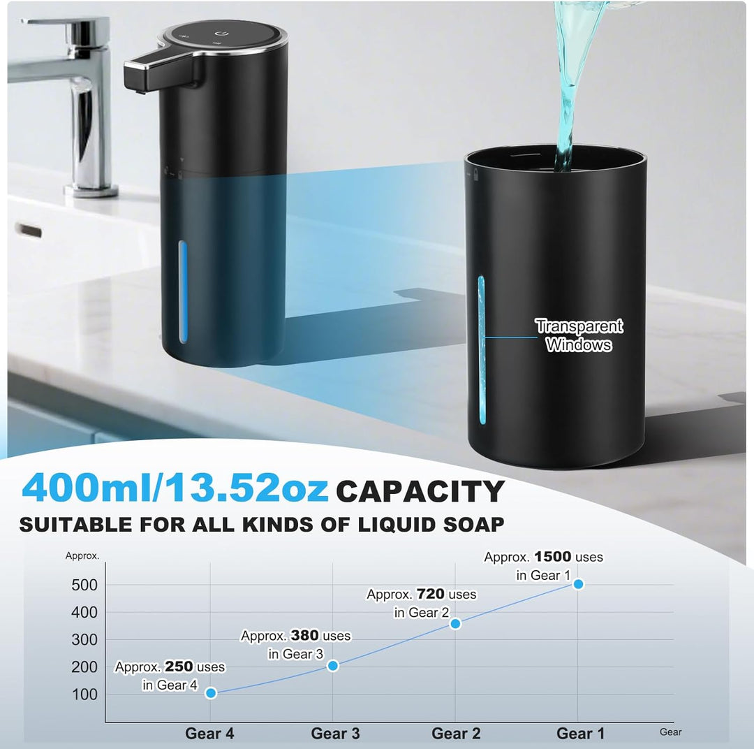 Automatic Soap Dispenser Liquid Touchless 13.52oz/400ml Wall USB Rechargeable (MOQ 10 Sets)