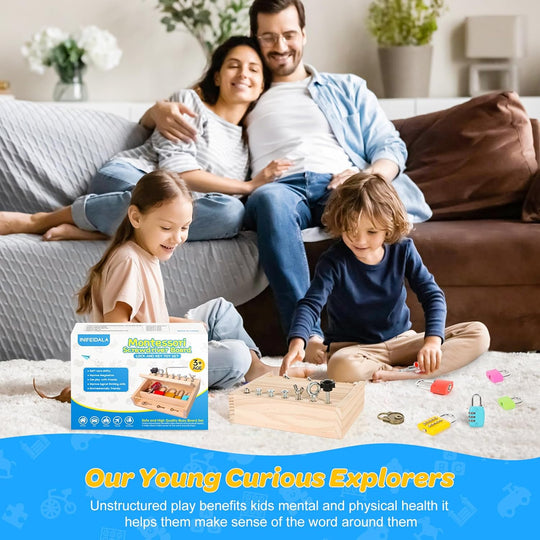 Montessori Wooden Locking Box Key-Lock Educational Toy for Kids Board Game for Manipulative Skill Training