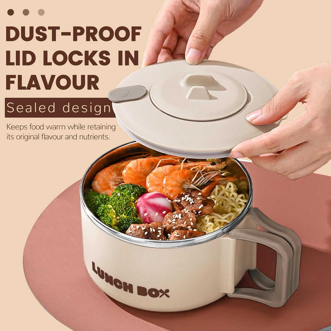 Microwave Ramen Bowl with Lid and Handle, 40.5 Oz Stainless Steel (MOQ 10 Sets)