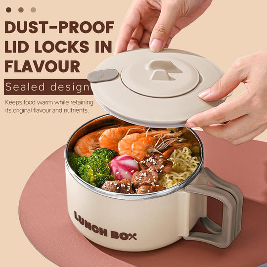 Microwave Ramen Bowl with Lid and Handle, 40.5 Oz Stainless Steel (MOQ 10 Sets)