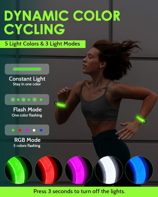 High Visibility Running Gear for Night Safety, 5 Colors & 3 Modes Light Up Wristbands for Night Walking