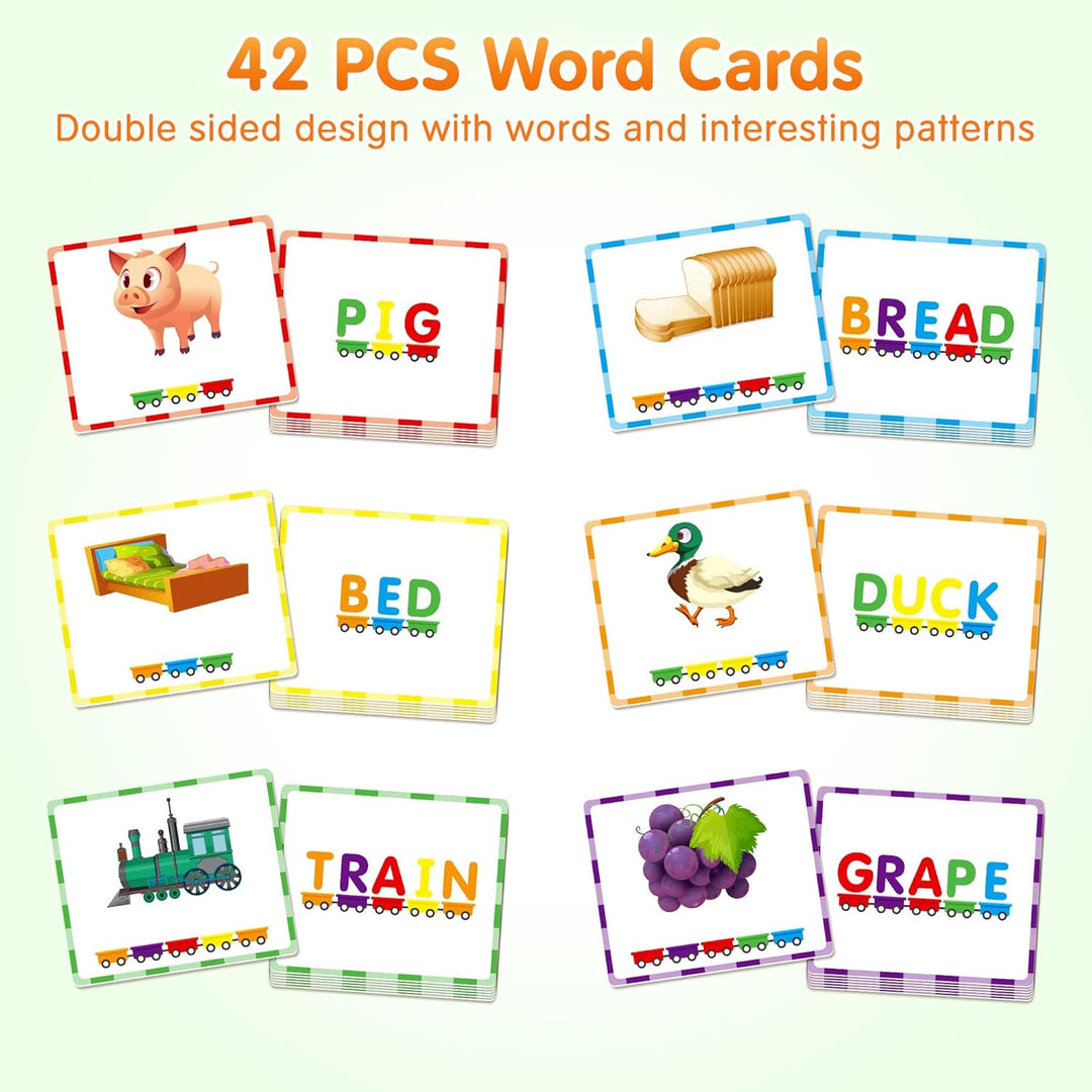 Magnetic Wooden Alphabet Train Sets | ABC Letter Learning Toy Trains with 42 PCS Flash Cards