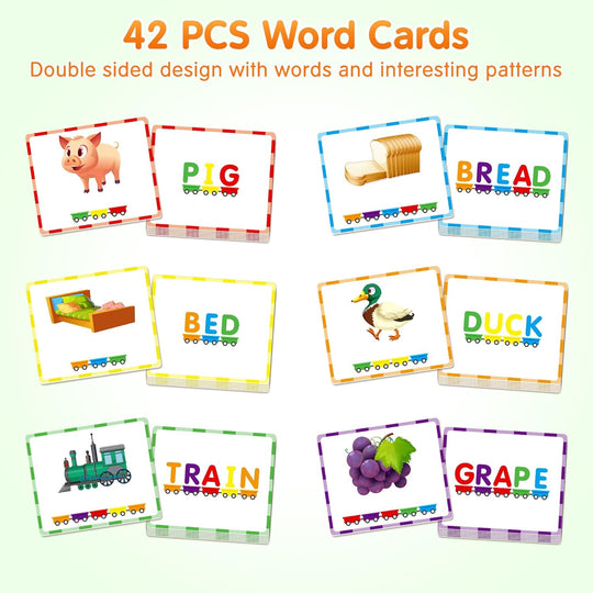 Magnetic Wooden Alphabet Train Sets | ABC Letter Learning Toy Trains with 42 PCS Flash Cards