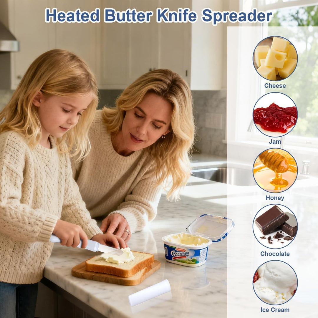 Heated Butter Knife, Electric Butter Spreader with LED Digital Display & Adjustable Temperature, USB-C Rechargeable Stainless Steel Knife for Hard Butter, Peanut Butter, Cheese, Jam & Cream