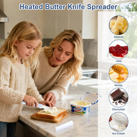 Heated Butter Knife, Electric Butter Spreader with LED Digital Display & Adjustable Temperature, USB-C Rechargeable Stainless Steel Knife for Hard Butter, Peanut Butter, Cheese, Jam & Cream