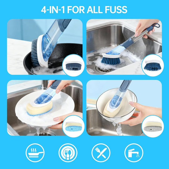 Soap Dispensing Scrub Brush - 4-in-1 Kitchen Cleaning Brush with Built-in Tank