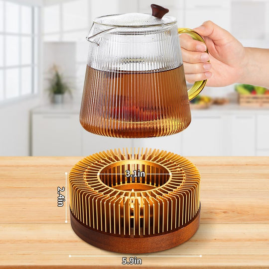 Aluminum Warmer with Wooden Base Candle Heater for Heating Tea (MOQ 10 Sets)