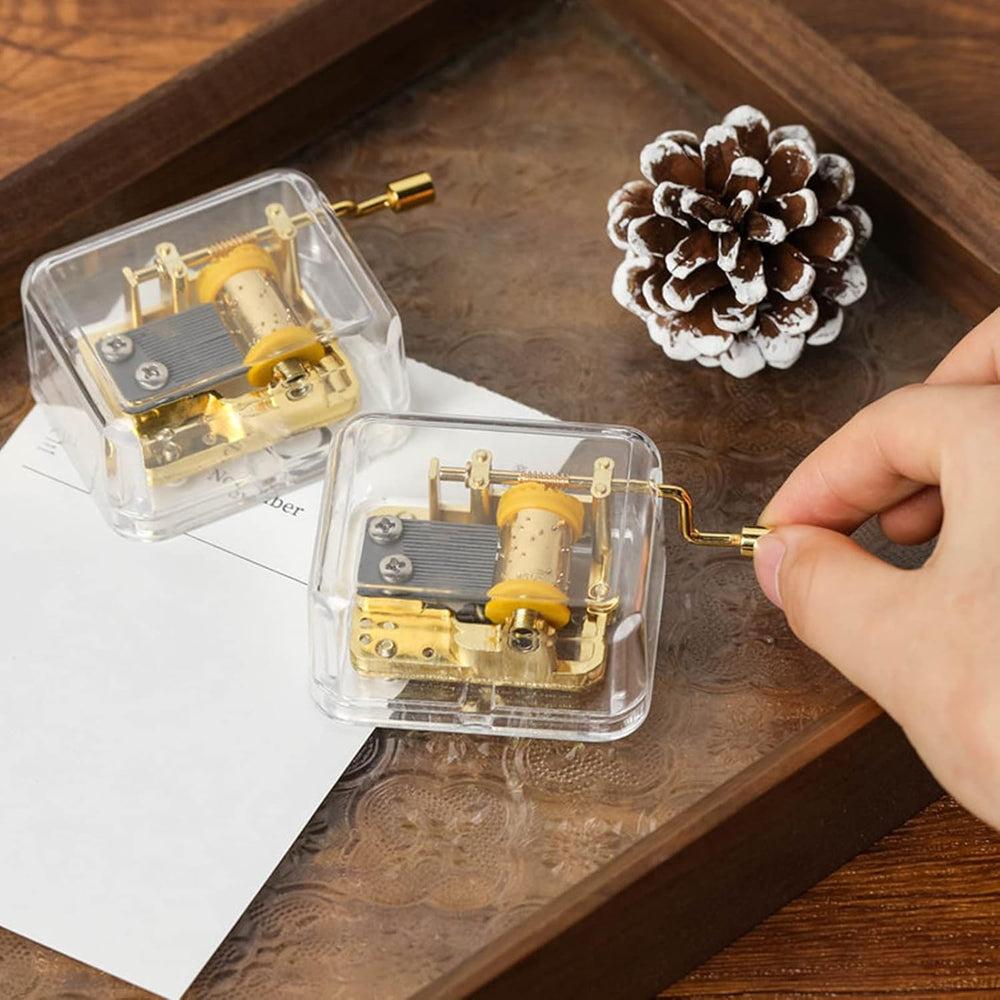 clear Acrylic Plastic Rectangle Shape Music Box with 18 Note Hand Crank Musical Movement (MOQ 10 Sets)