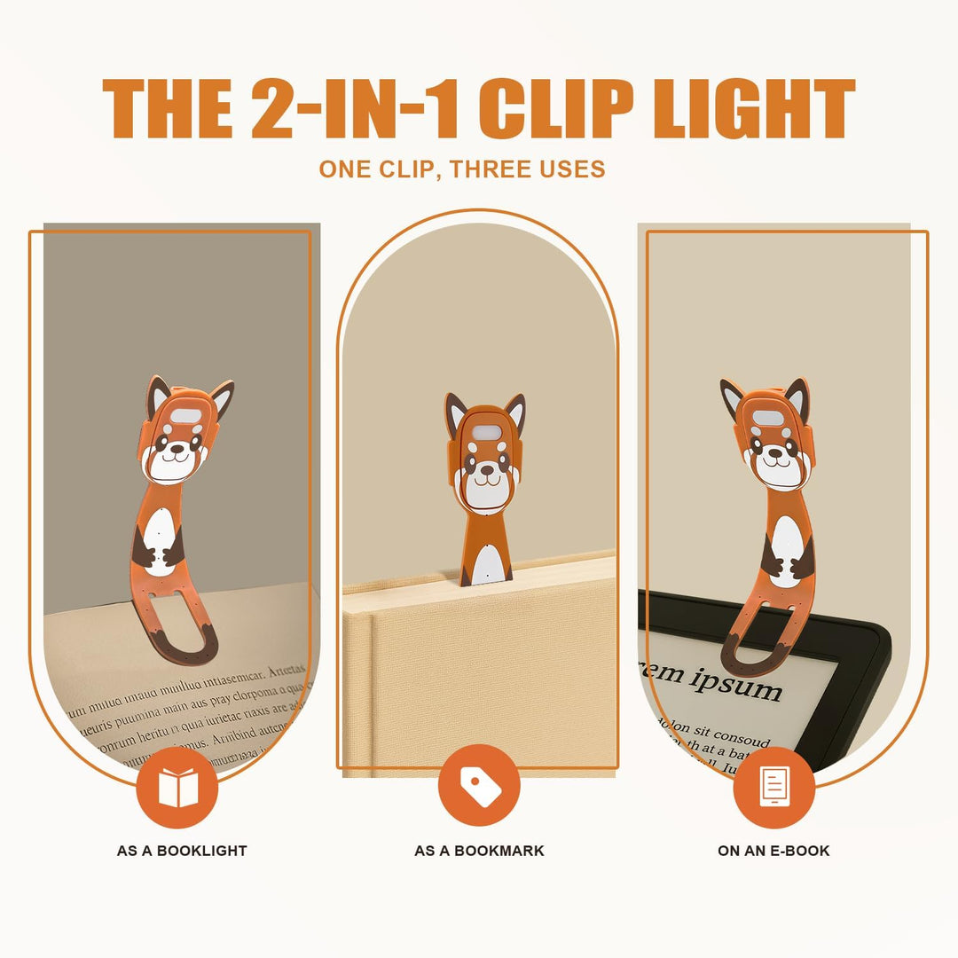 LED Bookmark Reading Light, USB Rechargeable Flexible Animal Night Lamp – Mini Clip Book Light