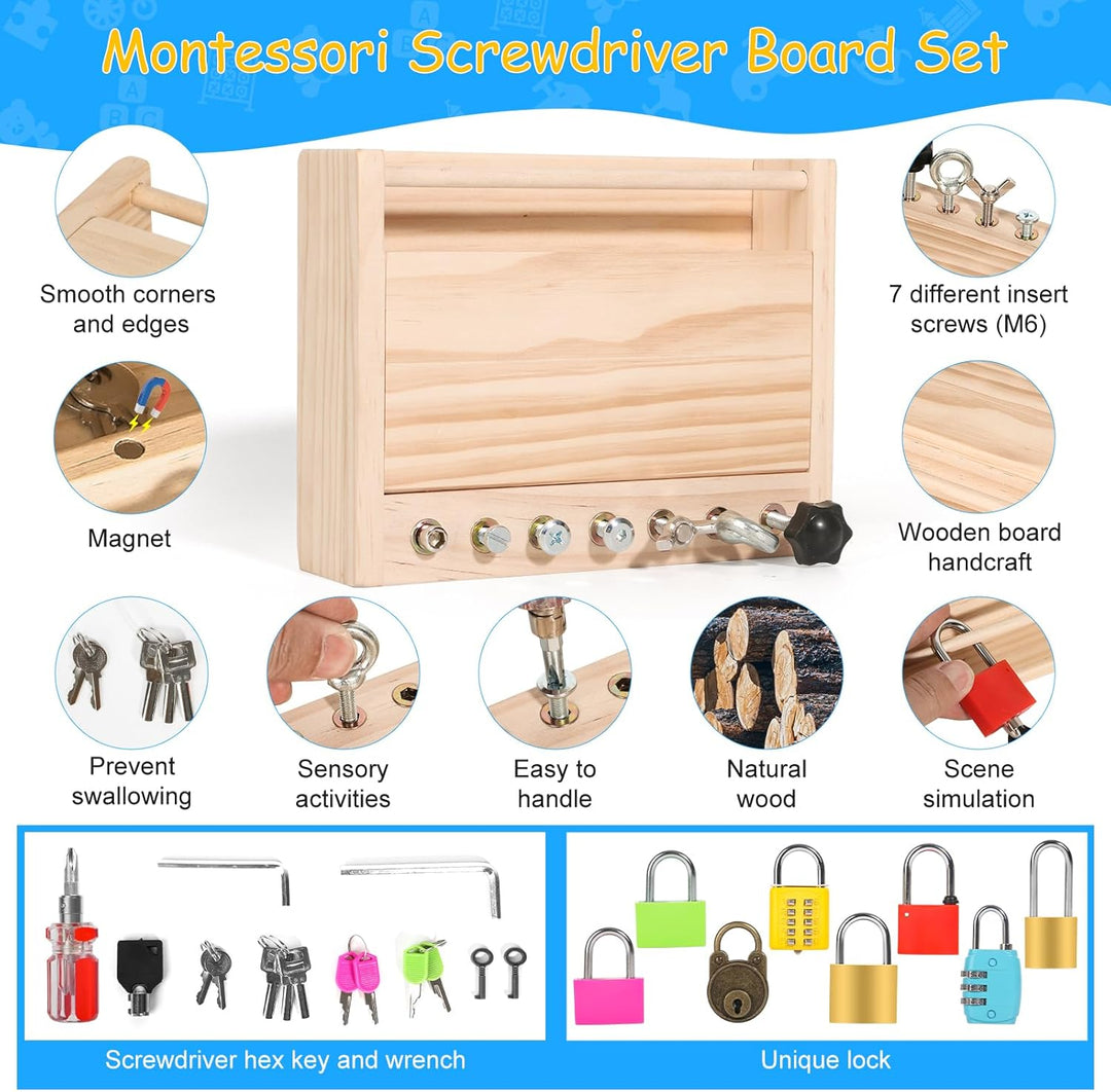 Montessori Wooden Locking Box Key-Lock Educational Toy for Kids Board Game for Manipulative Skill Training