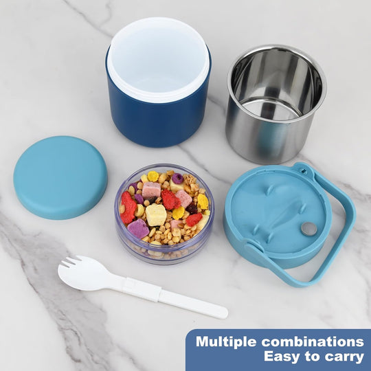 Stainless Steel Yogurt Cup with Handle Lid with Plastic Spoon Take and Go Yogurt Cup with Topping Cereal Cup (MOQ 10 Sets)