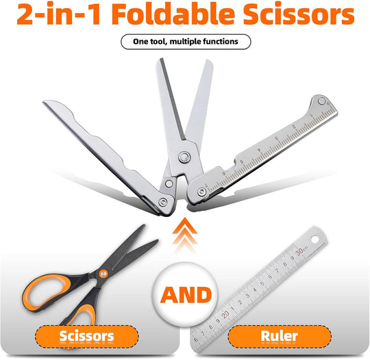 EDC scissors multitool suitable for camping survival and outdoor use foldable scissors with measuring ruler (MOQ 10 Sets)