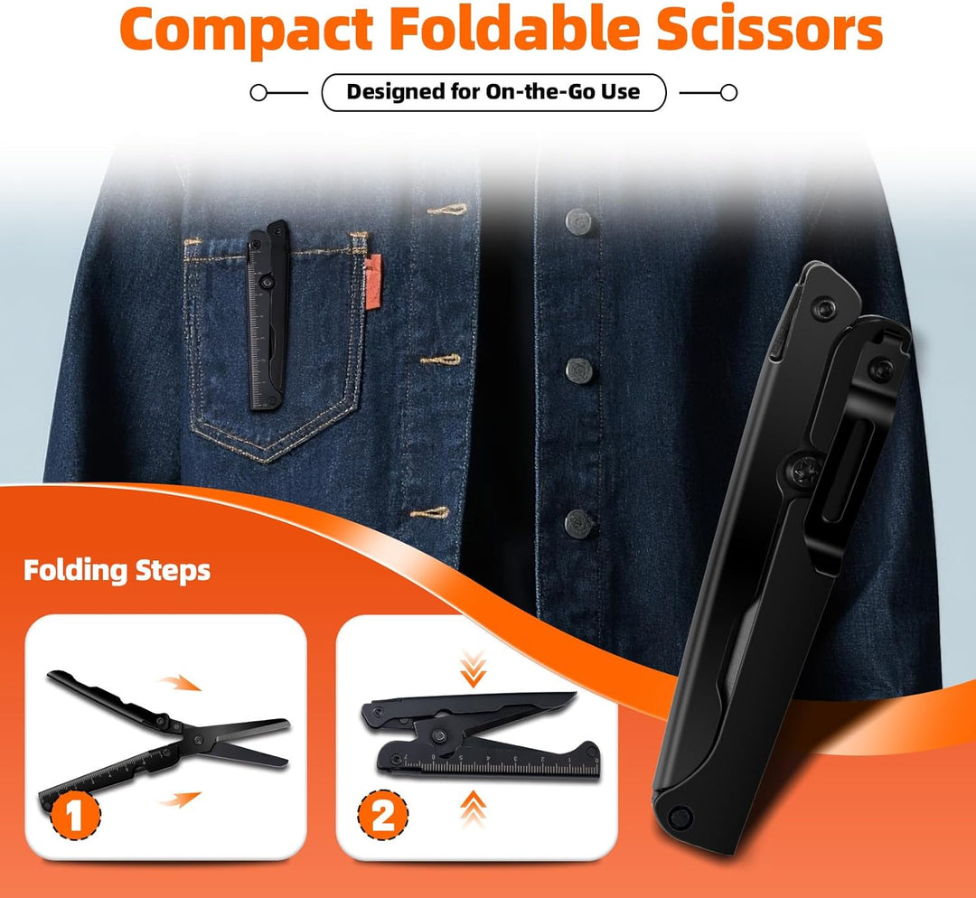EDC scissors multitool suitable for camping survival and outdoor use foldable scissors with measuring ruler (MOQ 10 Sets)