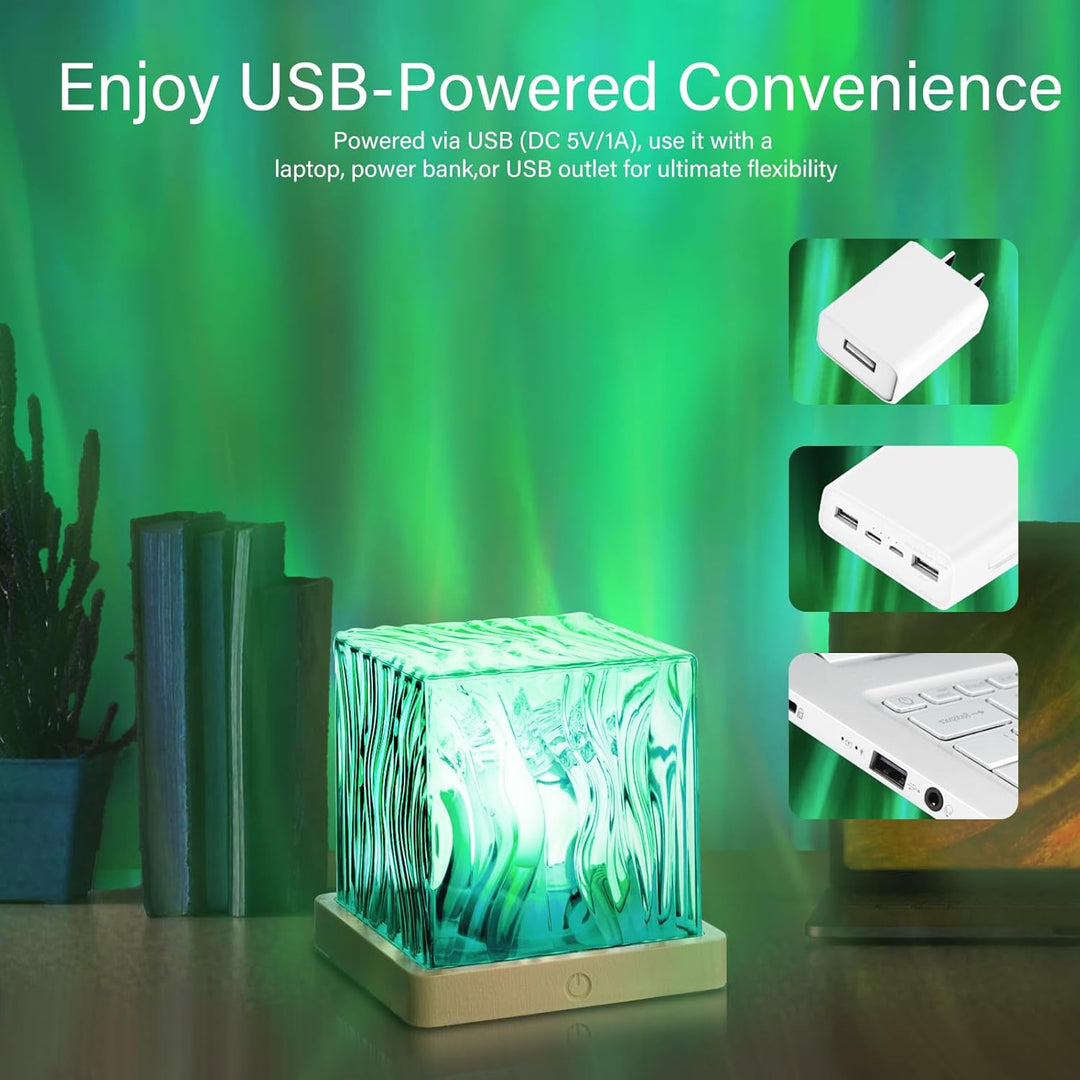 Cube Light Gradual Rotating Flame Wave Effect Colorful Lamp
