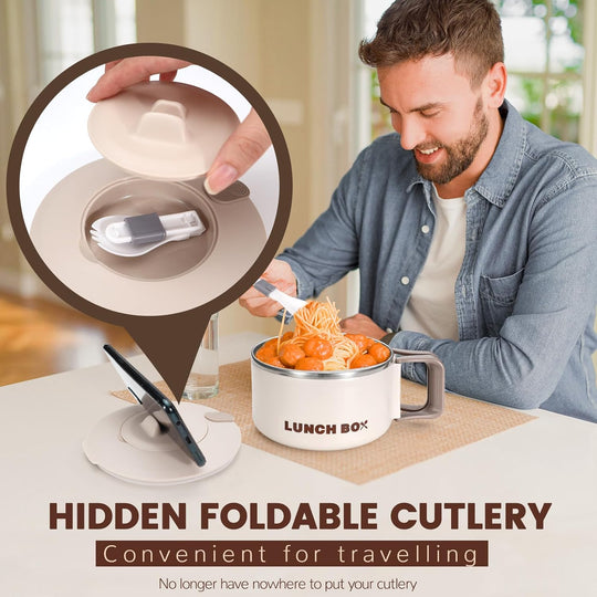 Microwave Ramen Bowl with Lid and Handle, 40.5 Oz Stainless Steel (MOQ 10 Sets)