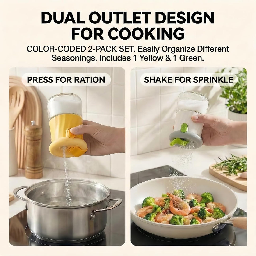 VIGOR Cute Glass Salt & Pepper Shakers, Push Button Set