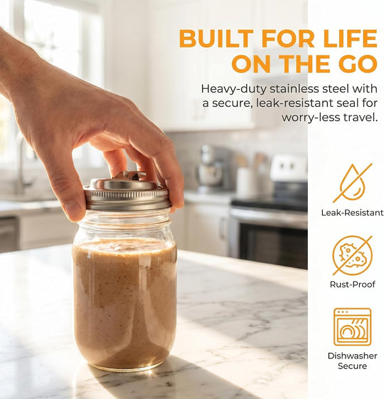 Stainless Steel Mason Jar Lid Wide Mouth - Reusable Coffee Lid with Sip Spout for Iced Coffee, Protein Shakes & Smoothies - Leak Resistant Metal Lid for Mason Jar Coffee Bar Accessories