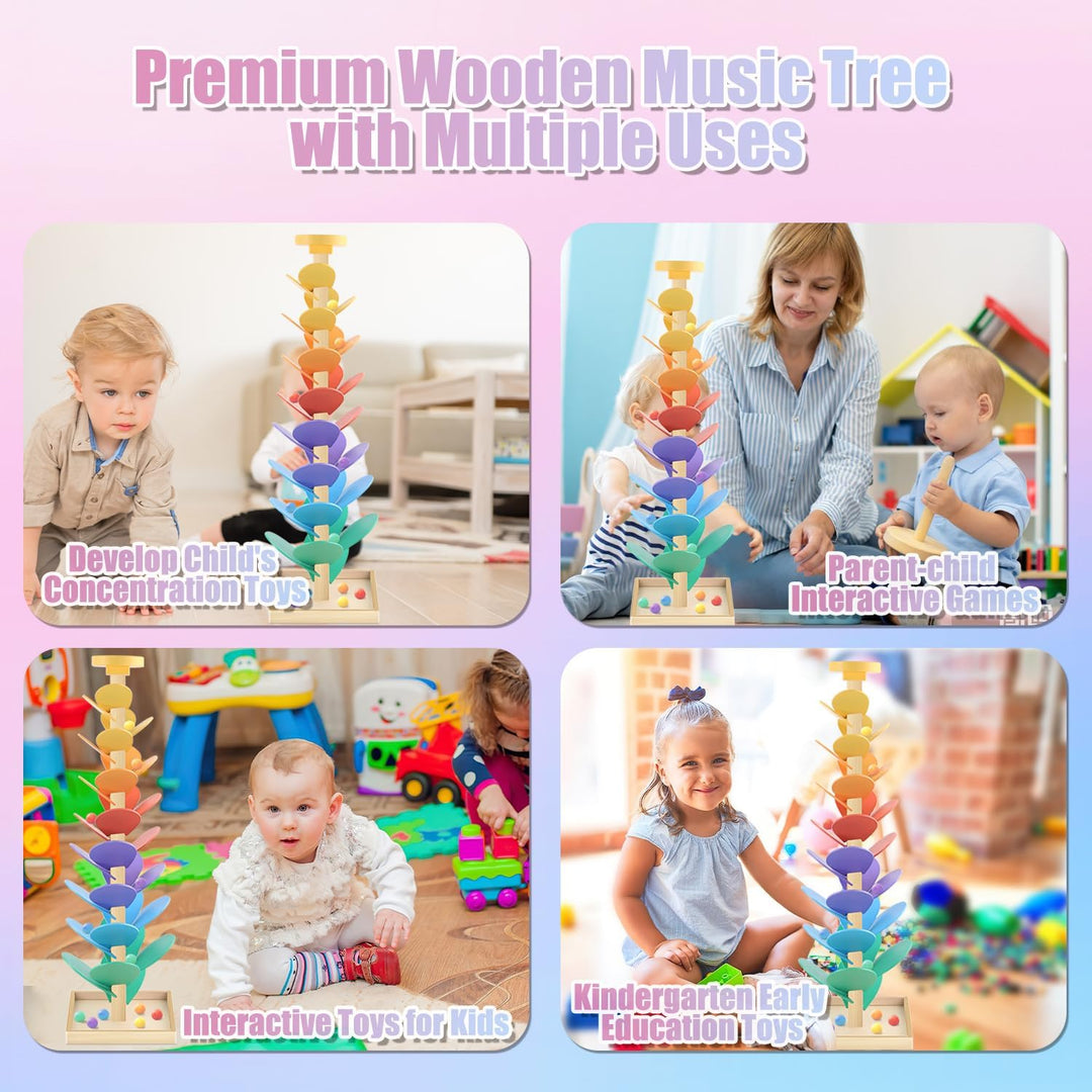 Montessori Rainbow Building Blocks Educational Toys Wooden Tree Petal Ball (MOQ 10 Sets)