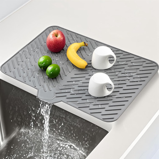 Silicone Dish Drying Mat with Built-In Drain Spout – Heat-Resistant Non-Slip Roll-Up Sink Drain Pad for Kitchen Counter (MOQ 10 Sets)
