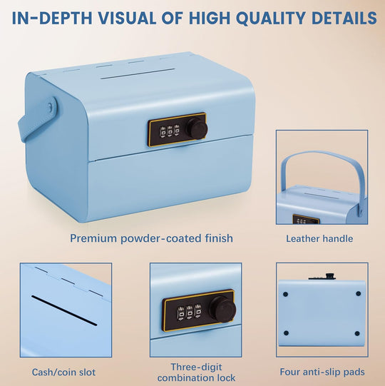Money Safe and Cash Lock Box for Kids, Small Metal Security Safe (MOQ 10 Sets)