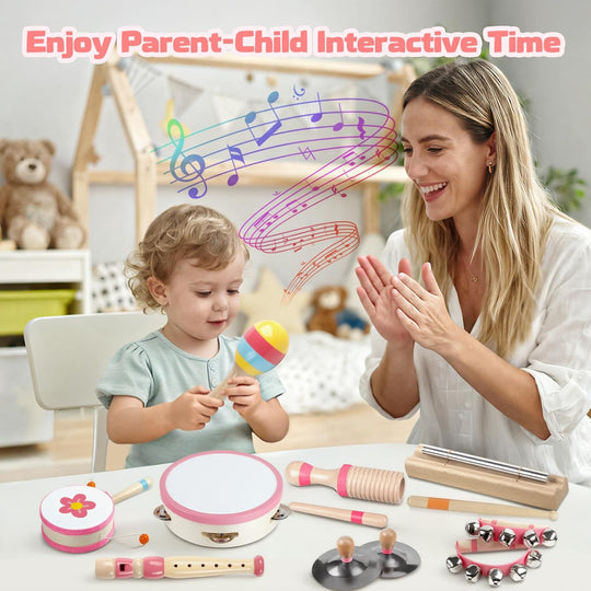 Wooden Percussion Instruments Set, Kids Preschool Educational Music Learning Toys