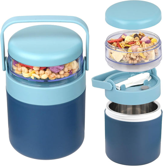 Stainless Steel Yogurt Cup with Handle Lid with Plastic Spoon Take and Go Yogurt Cup with Topping Cereal Cup (MOQ 10 Sets)