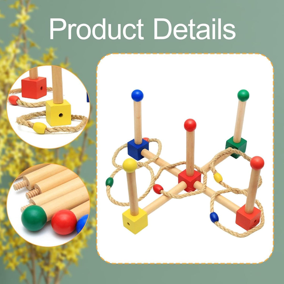 Wooden Ring Toss Game Set – 5 Sticks & 4 Rings | Outdoor Backyard Carnival Game for Kids Teens Adults | Family Party Activity & Birthday Gift (MOQ 10 Sets)