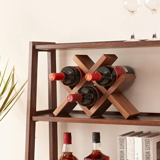 Rustic Oak Wooden Wine Rack Countertop – Free Standing Wine Bottle Holder Storage Display for Tabletop, Cabinets & Hutches