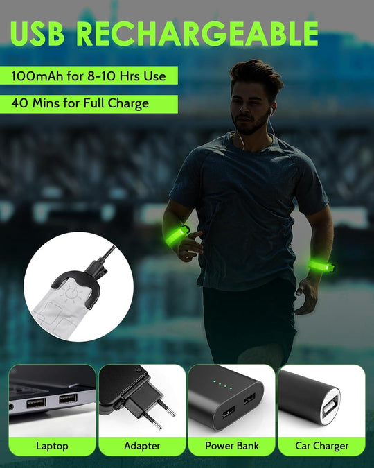 High Visibility Running Gear for Night Safety, 5 Colors & 3 Modes Light Up Wristbands for Night Walking