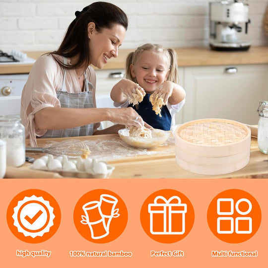 Lightweight Food Steamer Baskets Eco-Friendly Bamboo Steamer for Steaming (MOQ 10 Sets)