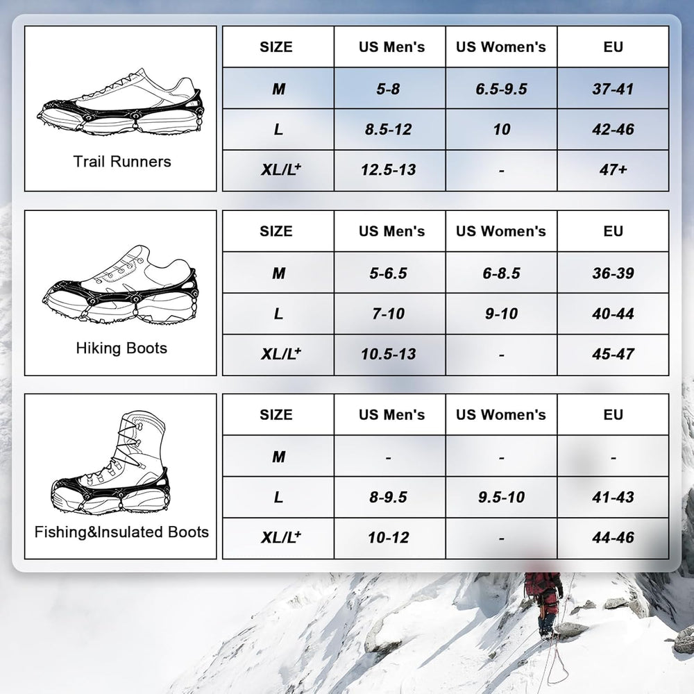 Anti Slip Crampons Ice Cleats for Hiking Snow Boots Shoes 28 Spikes (MOQ 10 Pairs)