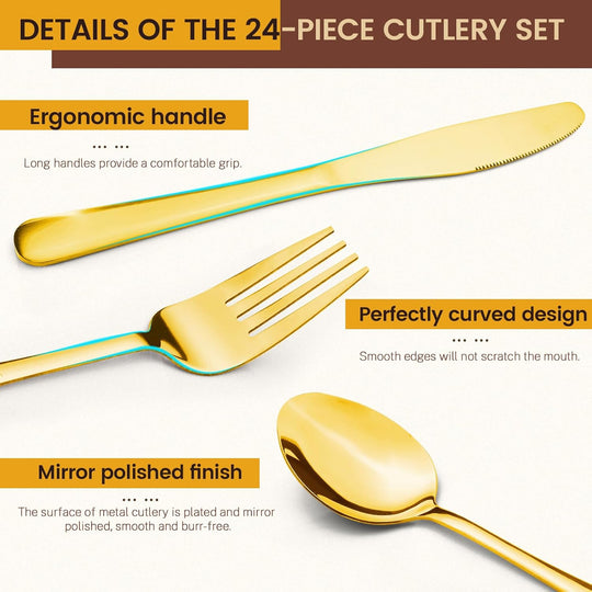 Kitchen Utensils Knife Fork Spoon Cutlery 24 Pcs Set With Storage Rack