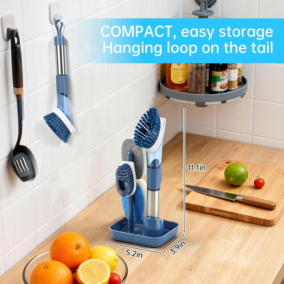 Soap Dispensing Scrub Brush - 4-in-1 Kitchen Cleaning Brush with Built-in Tank