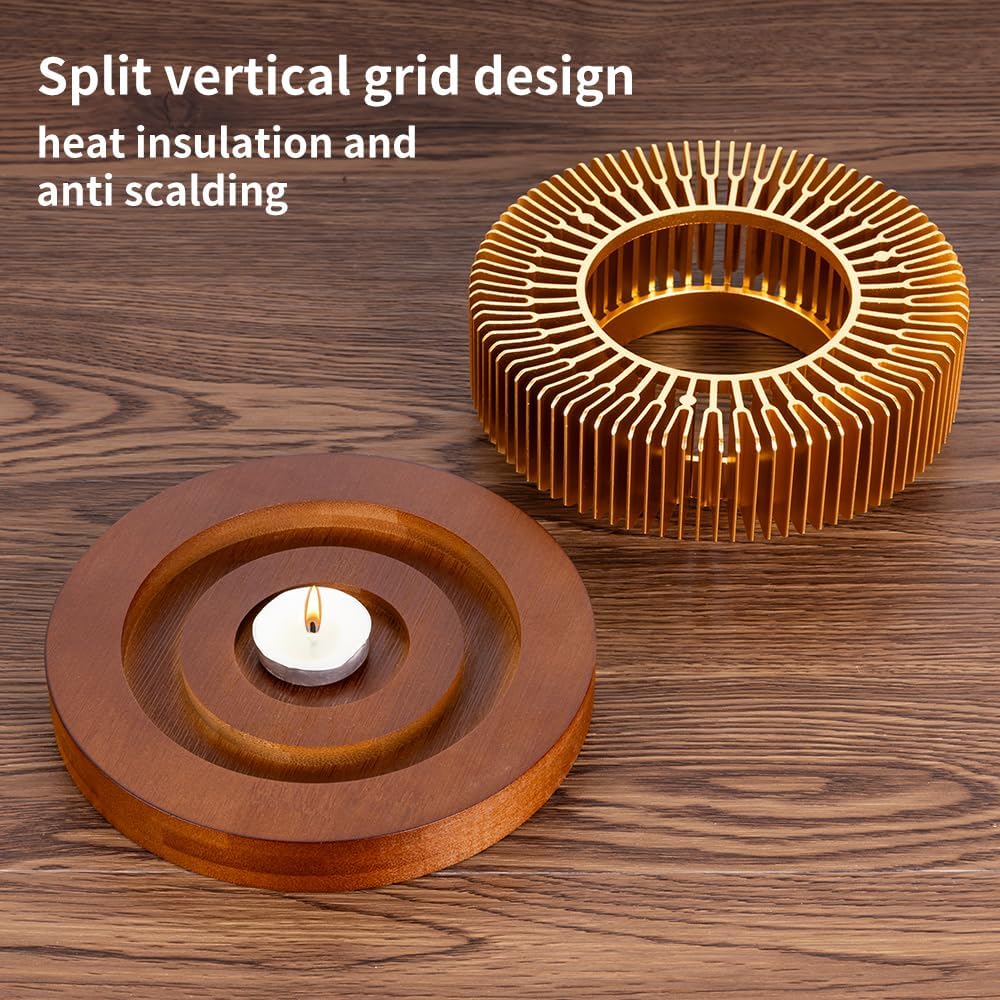 Aluminum Warmer with Wooden Base Candle Heater for Heating Tea (MOQ 10 Sets)