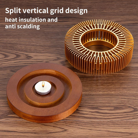 Aluminum Warmer with Wooden Base Candle Heater for Heating Tea (MOQ 10 Sets)