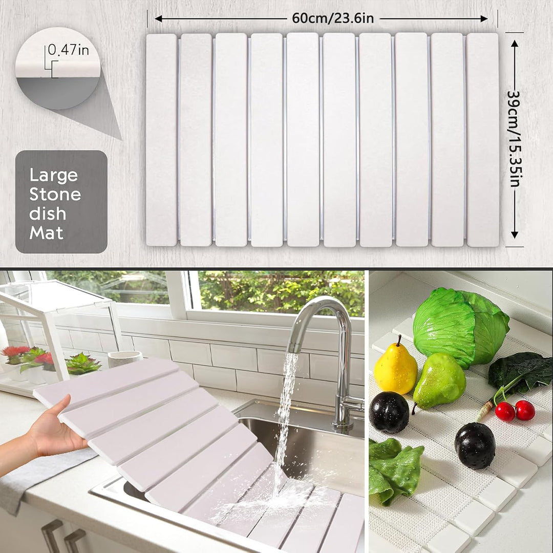 Super Absorbent Diatomite Drying Stone — Fast-Dry Eco Mat for Dishes, Counters & Bathroom Sink