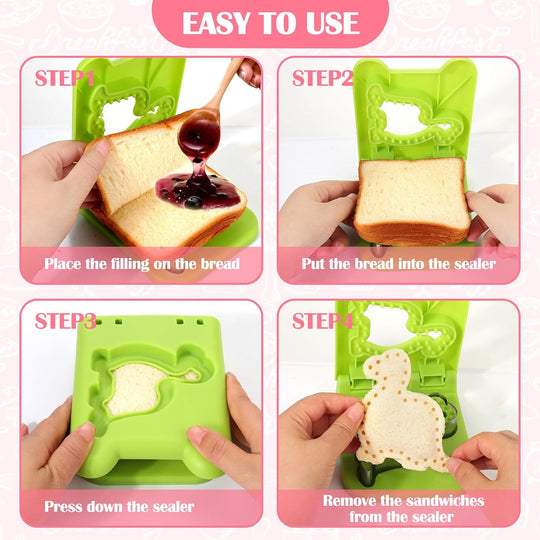 Sandwich Cutter & Sealer Set — Heart & Dino Bread Mold (MOQ 10 sets)