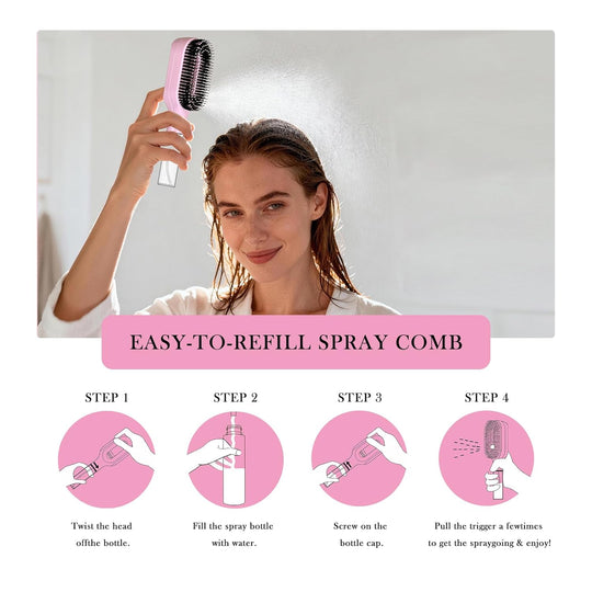 2-in-1 Detangling Hair Brush with Mister Spray - Wet & Dry Detangler for Curly, Thick & Tangled Hair, Manual Non-Electric Spray Brush for Women & Kids