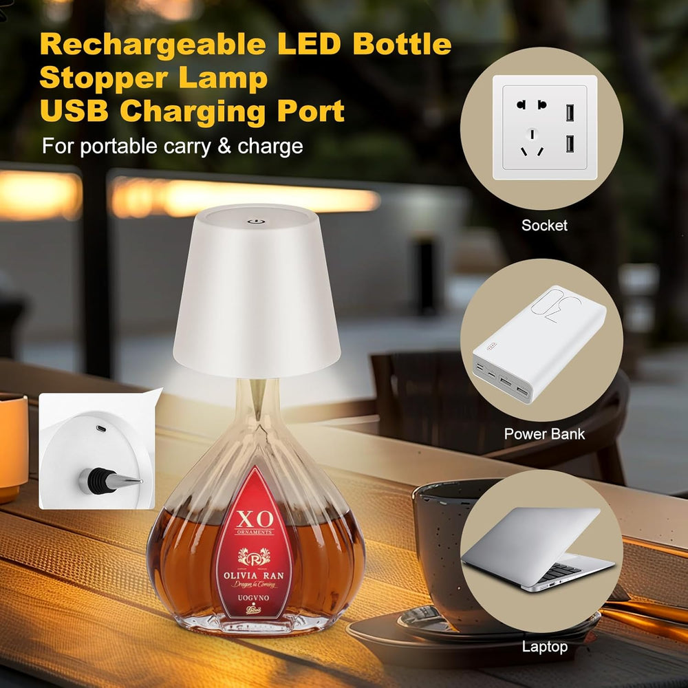 Rechargeable Luxury Wine Bottle Table Lamp with 3 Color Dimming for Bars & Events (MOQ 10 Sets)