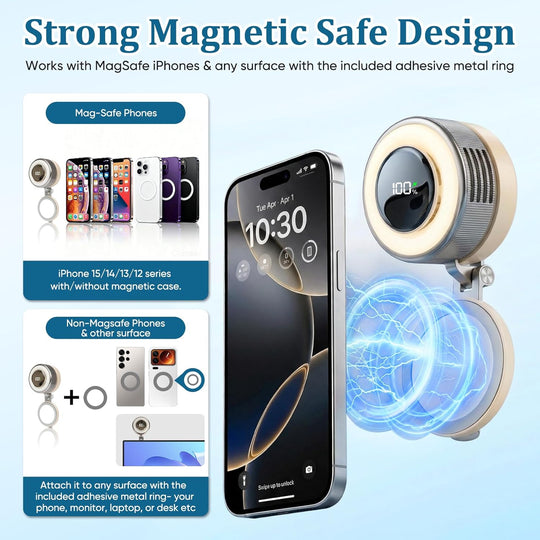 Portable Rechargeable Neck Fan with Magnetic Phone Holder & Digital Battery Display