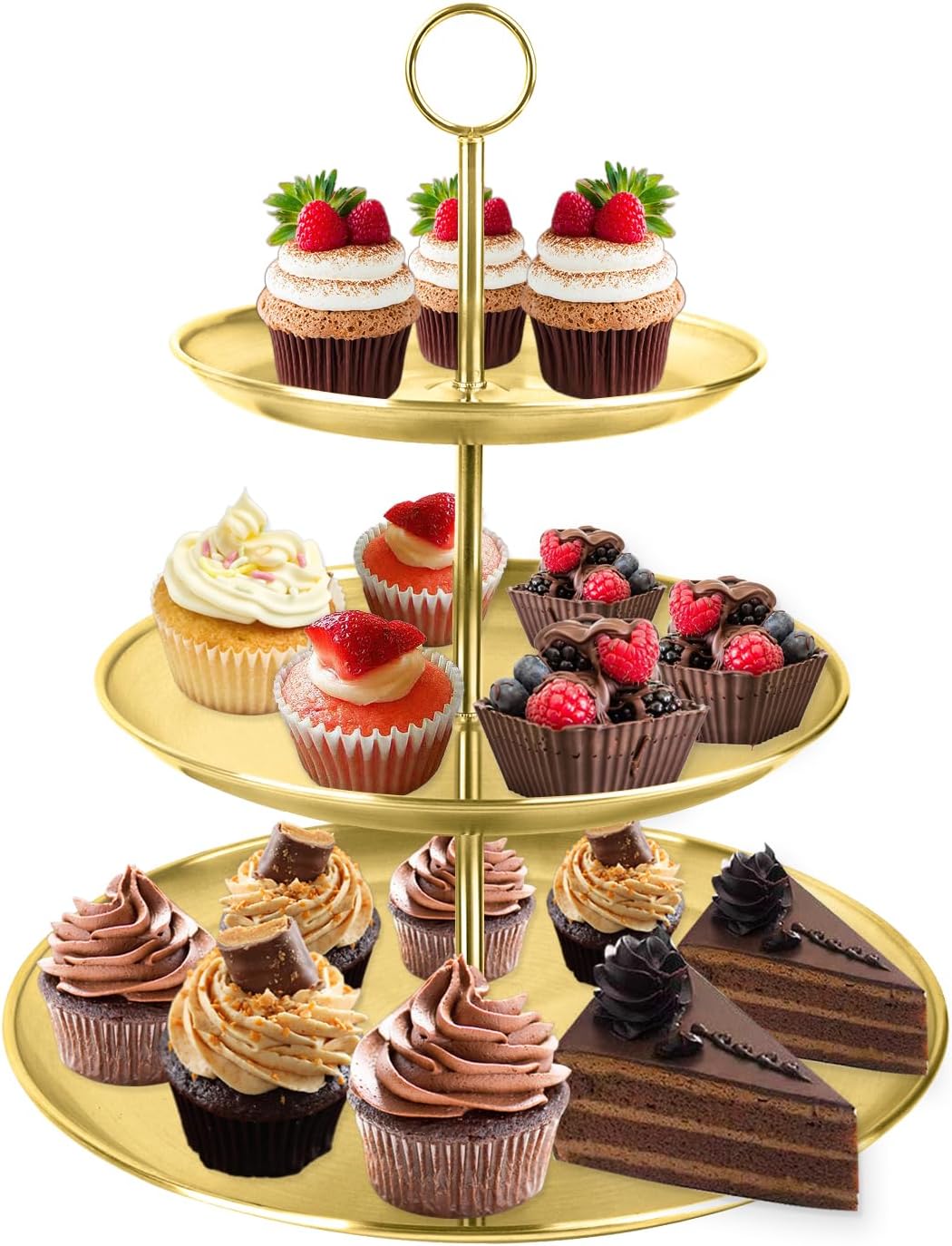 Cupcake Stand 3 Tier – Stainless Steel Cake & Dessert Display Tower for Wedding, Birthday, Party Decorations (MOQ 10 Sets)