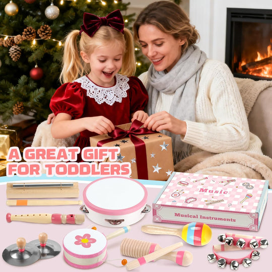 Wooden Percussion Instruments Set, Kids Preschool Educational Music Learning Toys