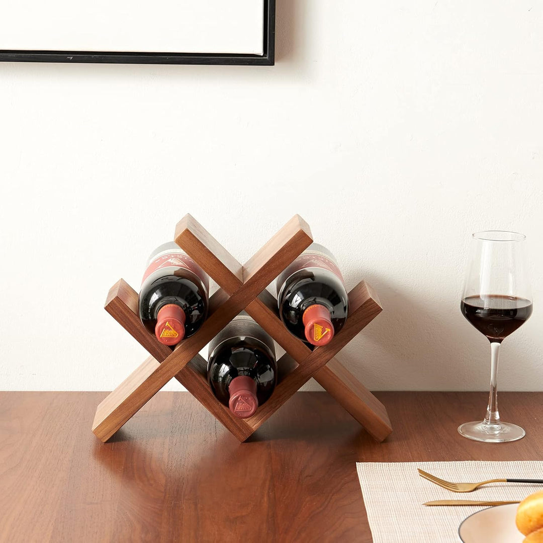 Rustic Oak Wooden Wine Rack Countertop – Free Standing Wine Bottle Holder Storage Display for Tabletop, Cabinets & Hutches