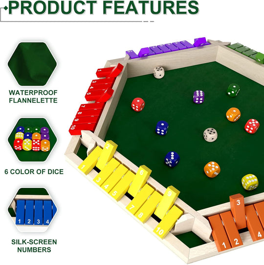 Shut the Box Dice Game for 2-6 Players – Wooden Family Board Game, Classic Tabletop Math & Strategy Game for Kids and Adults, Party, Club & Game Night (MOQ 10 Sets)